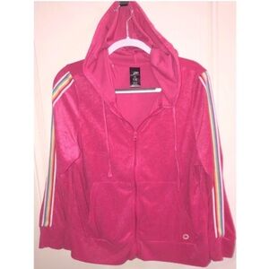 Pro Player Terry Cloth Hoodie Pink with rainbow stripes on sleeves 1X